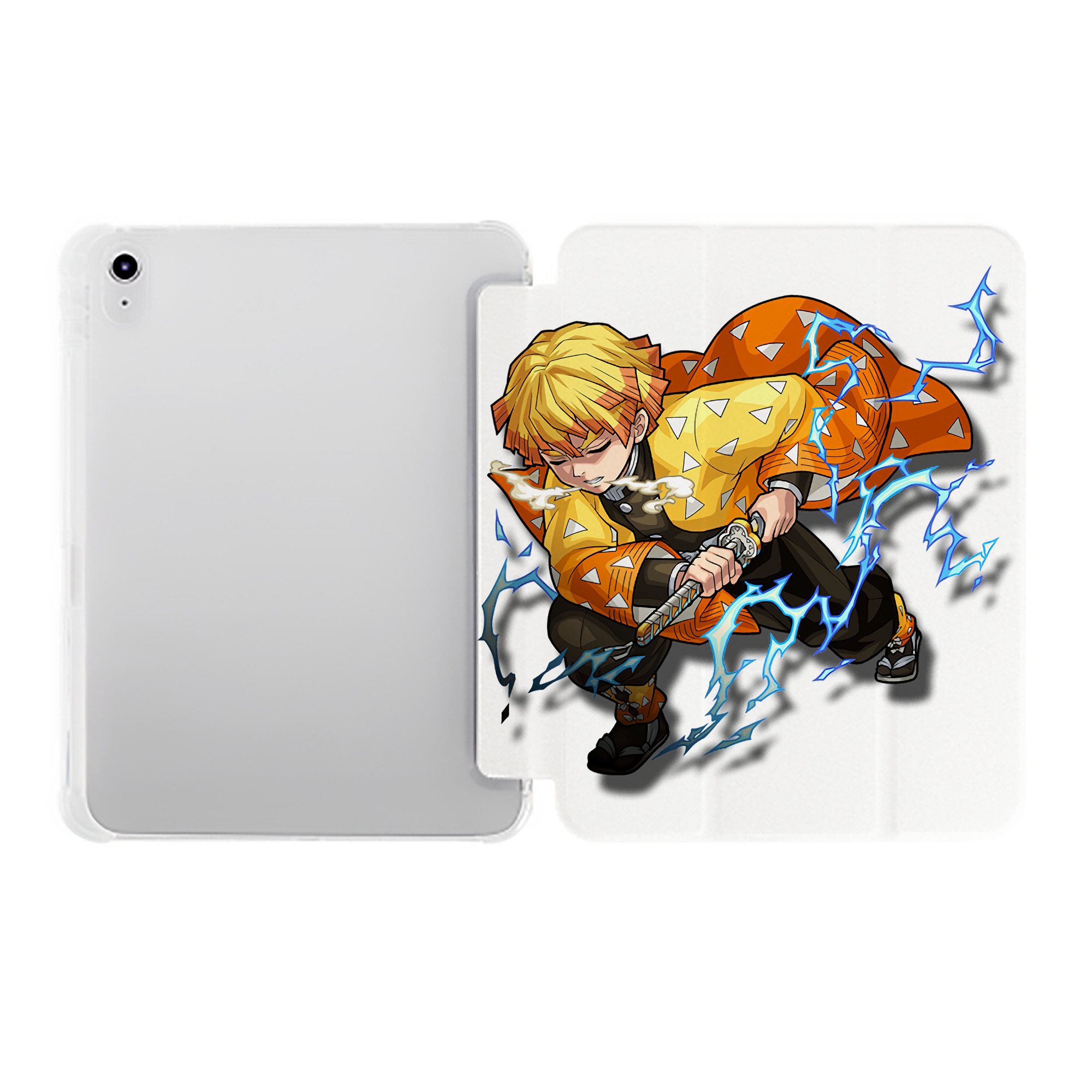 （画像用） 鬼滅の刃（きめつのやいば）我妻 善逸／あがつま ぜんいつ Agatsuma Zenitsu IPad ケース ペン収納付き 三つ折りスタンド PUレザー×シリコン 対応機種9.5/10.5/10.9インチ